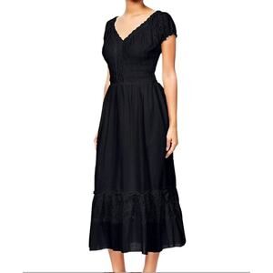 Anna-Kaci Womens XL Black Boho Lace Cap Sleeve Ruffle Flared Hem Maxi Dress